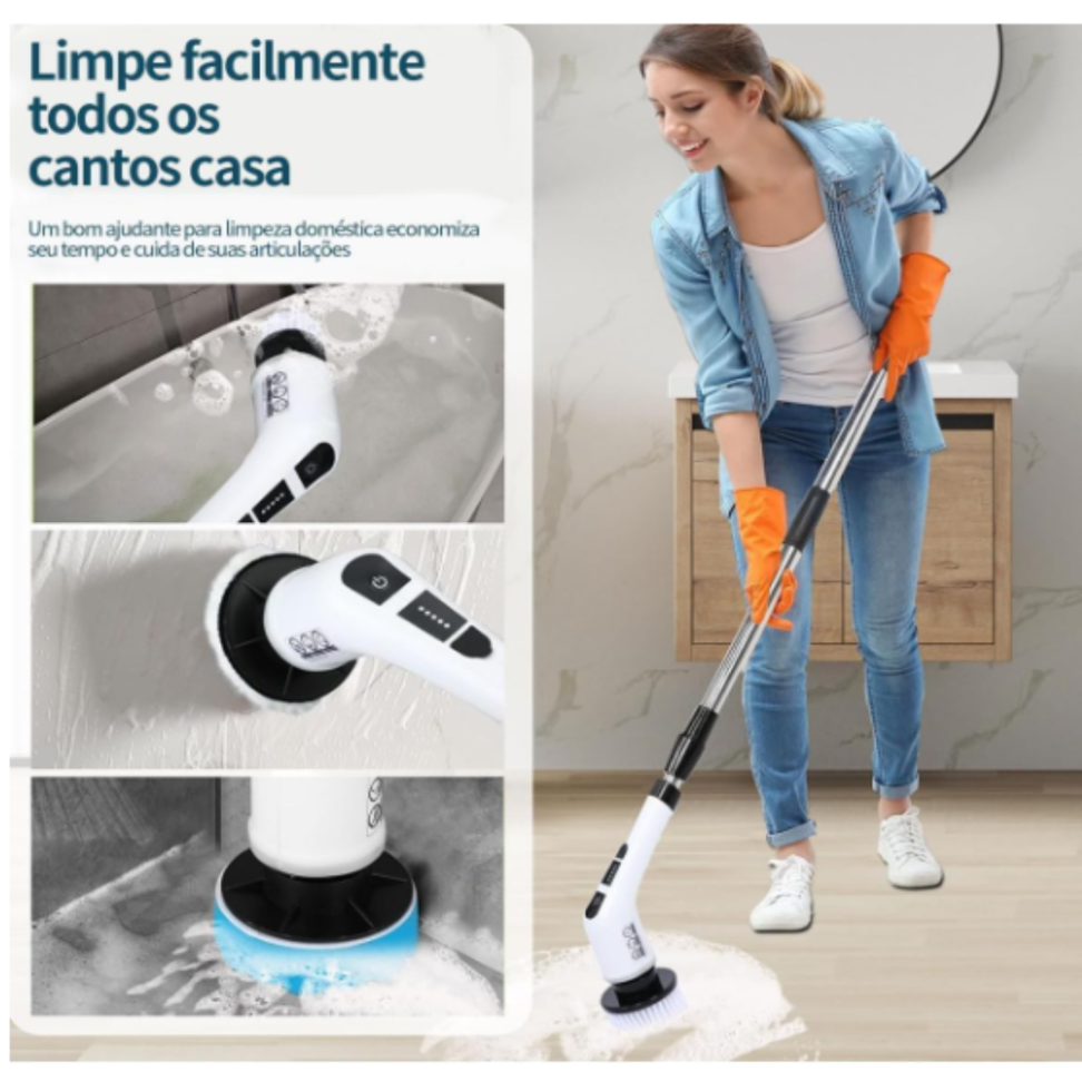 Esfregão De Limpeza Giratório Elétrico 9 em 1, Cabo Ajustável, Escova Eletrica, Escova Multiuso para Limpeza de Banheiros, Piso, Azulezos, Premium - #3