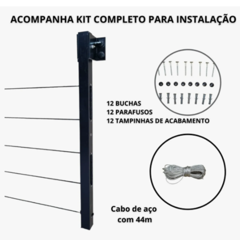 Varal Parede Retrátil Reforçado 3 Hastes Alumínio 8m - 60kg - #1