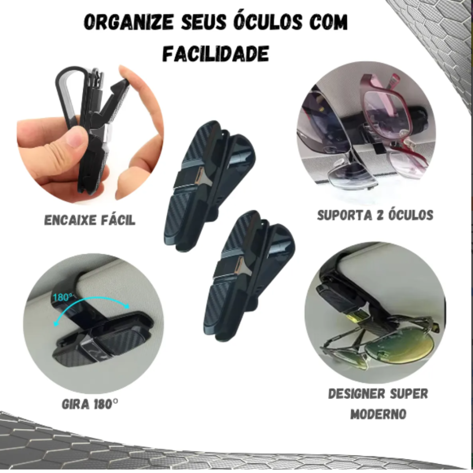 Kit 2 Porta Óculos Carro Suporte Quebra Sol Veicular Clips - #3