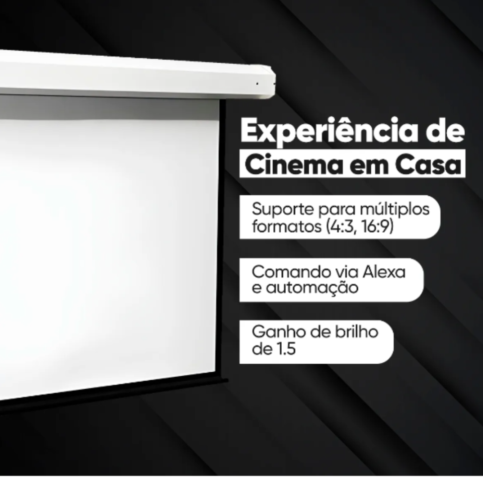Tela De Projeção Elétrica - Ponto Br Shop - 100 Polegadas Retratil C/ Controle Remoto Automação Alexa Profissional 110v - #1