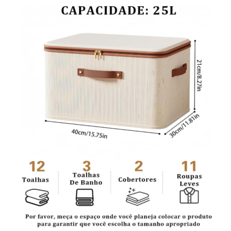 Pack Duplo de Caixas Organizadoras Médias Dobráveis - Algodão-Linho Bege Ecológico com Alças para Guarda-Roupa ou Debaixo da Cama - #8