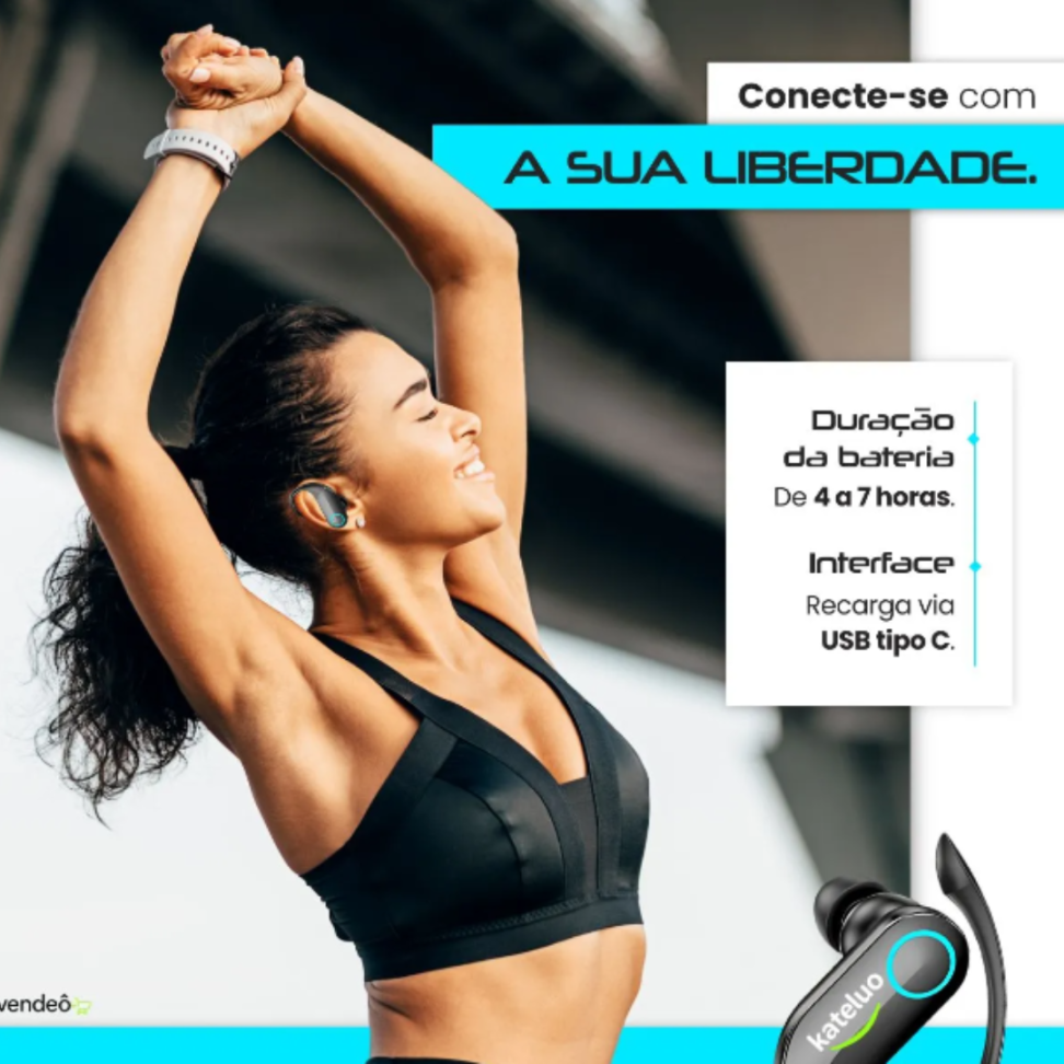 Fone De Ouvido Bluetooth Sem Fio Tws Esportivo Kateluo Para Corrida Esportes Bike Moto Academia Caminhada Tipo Gancho