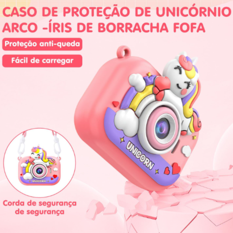 Máquina Fotográfica Infantil Selfie Câmera Digital, Presentes Brinquedo Menina de 3 a 12 anos, 96 MP, Pantalla 2" IPS 1080P HD, 600mAh com Jogos Divertidos Portátil, 64 G SD (Unicórnio Rosa - #3