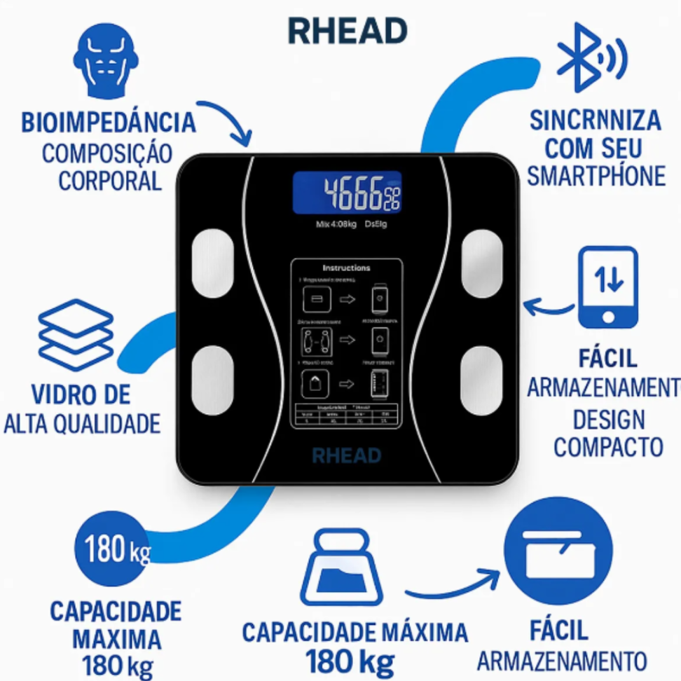 Balança corporal bioimpedância digital aplicativo bluetooth Android Ios cor preto pilha AAA - #2