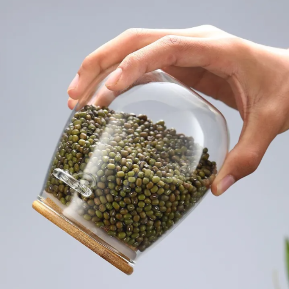 Pote Vidro C/ Tampa Bambu E Colher Hermético Redondo 750ml Transparente - #1