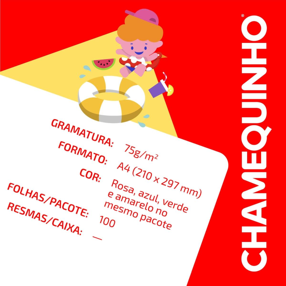 Papel Sulfite Colorido (5 cores) A4 Chamequinho 75 g com 100 fls - Chamex