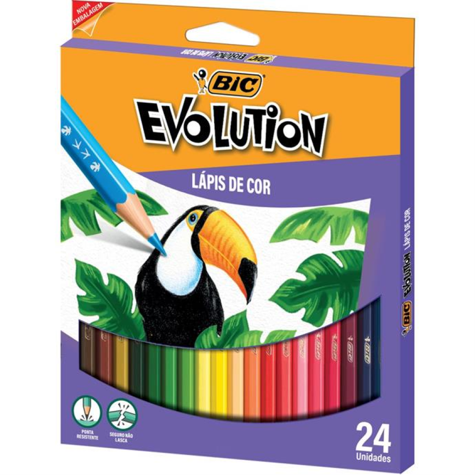 Lápis de cor 24 Cores (sextavado) Evolution - Bic