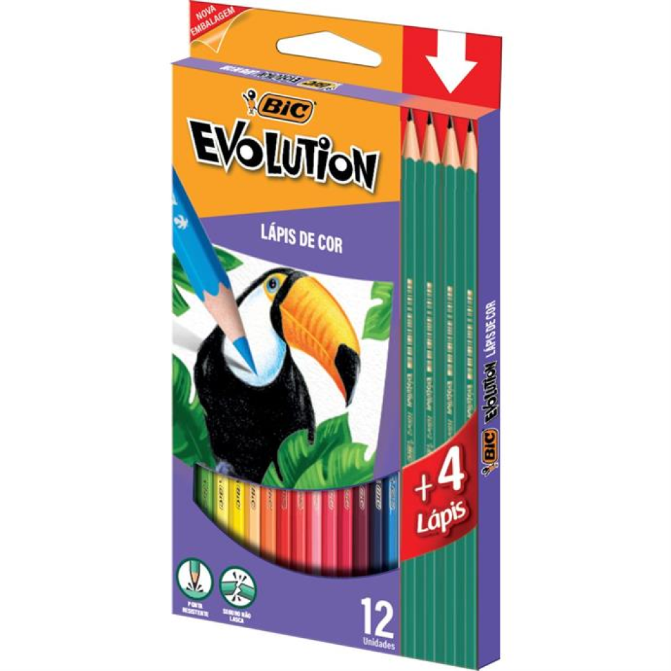 Lápis de cor 12 Cores e 4 Lápis Pretos (sextavado) Evolution - Bic