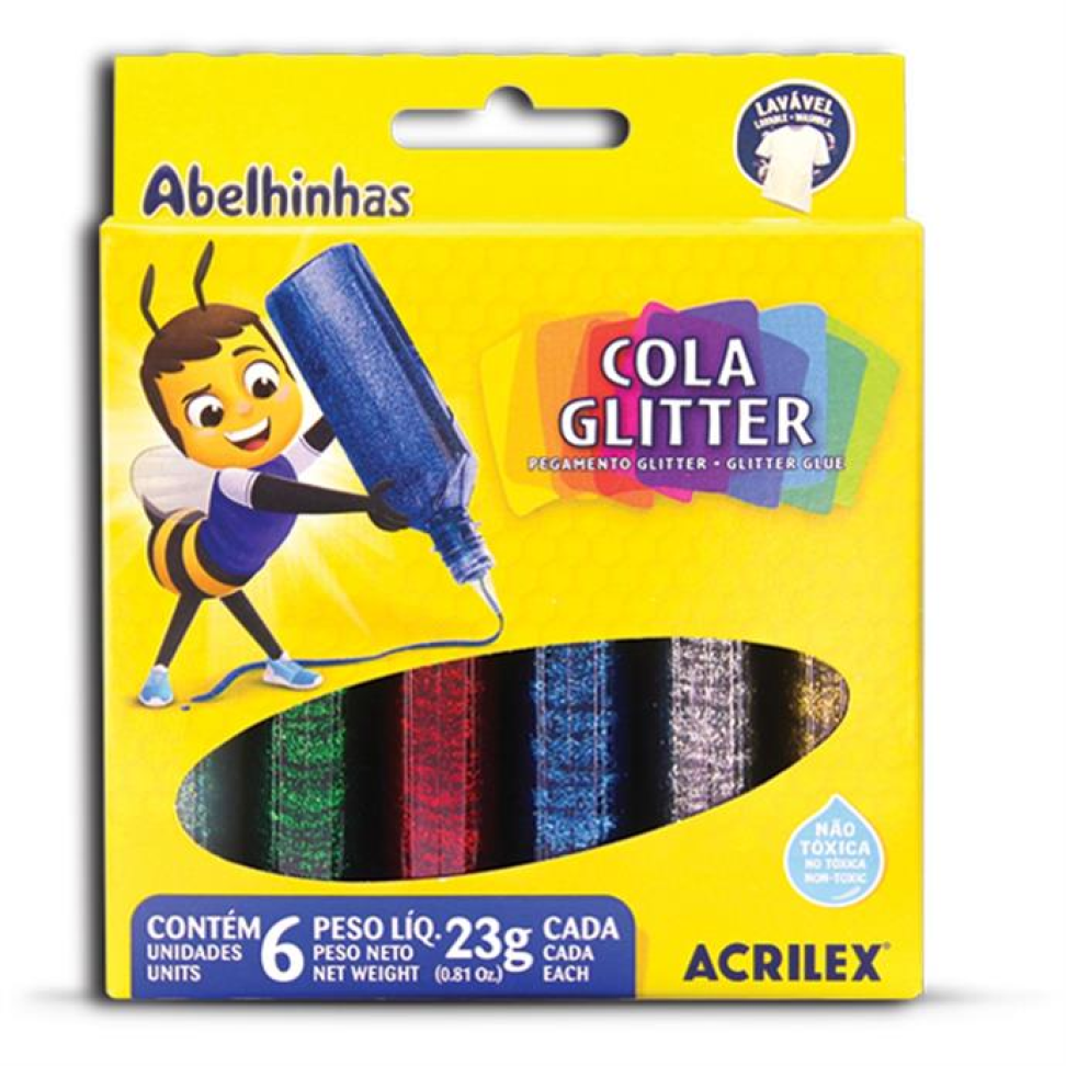 Cola com Glitter Estojo com 06 Cores 23 gr - Acrilex