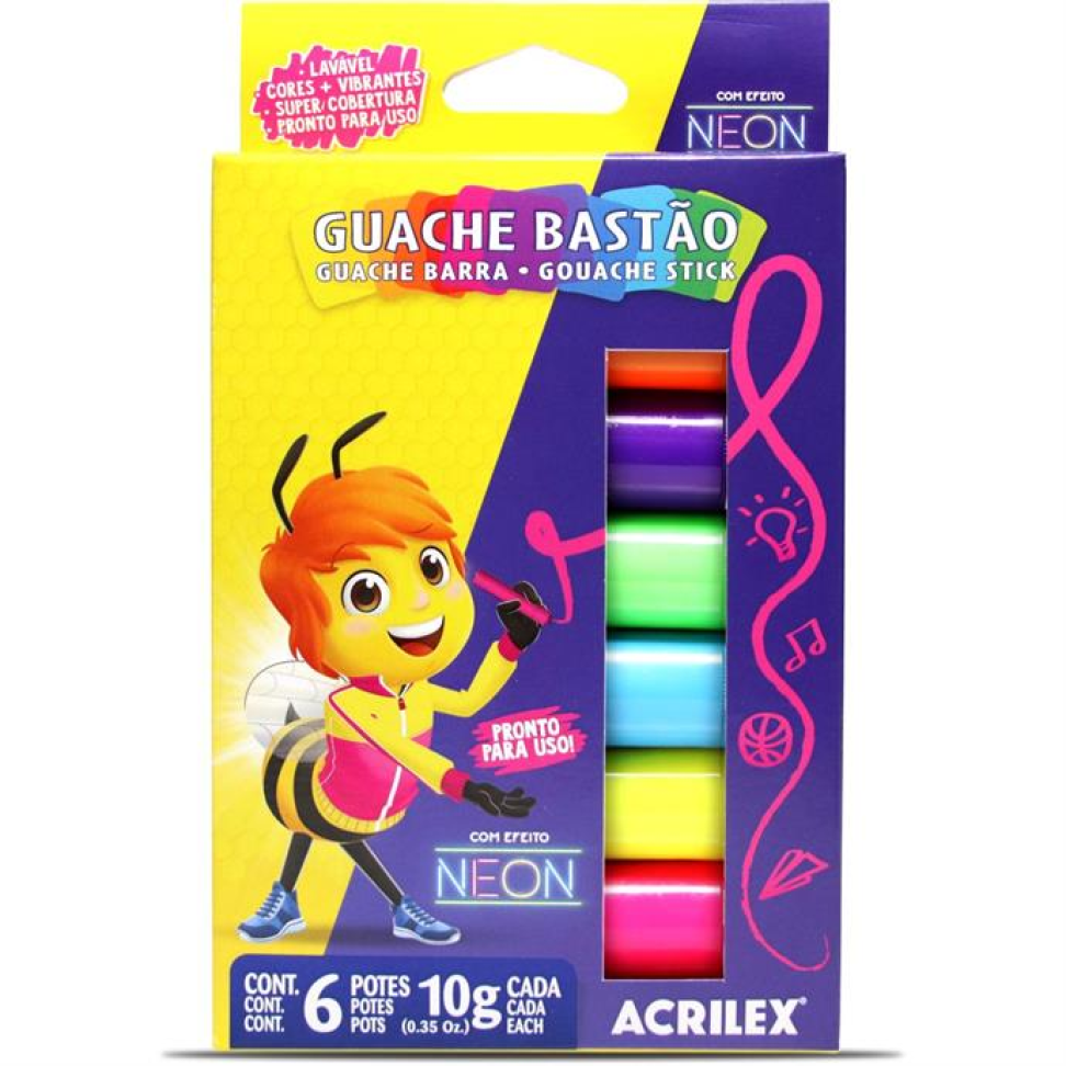 Tinta Guache Bastão Neon com 06 Cores - Acrilex