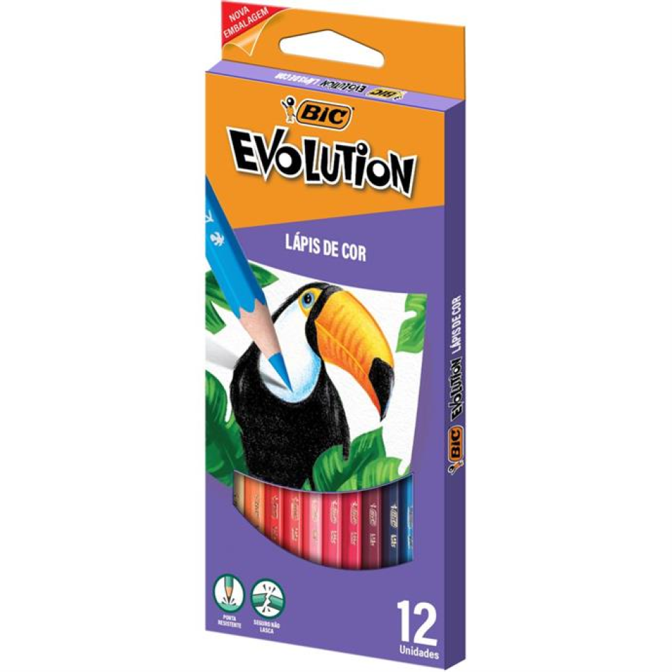 Lápis de cor 12 Cores e (sextavado) Evolution - Bic