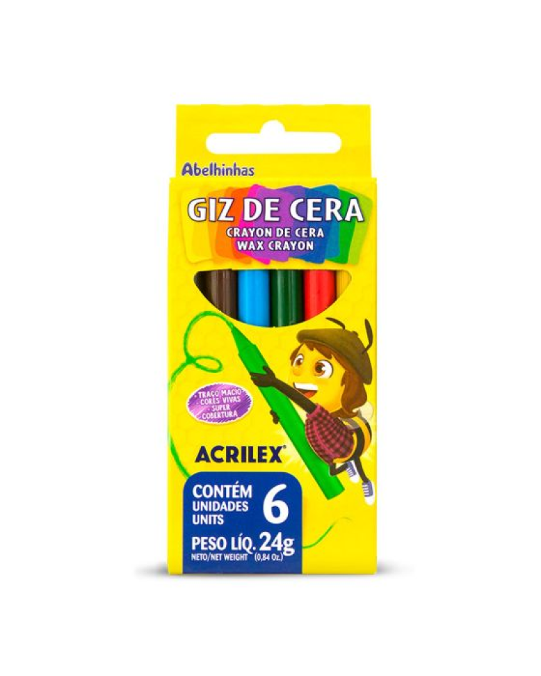 Giz de Cera Fino 06 Cores 24g - Acrilex