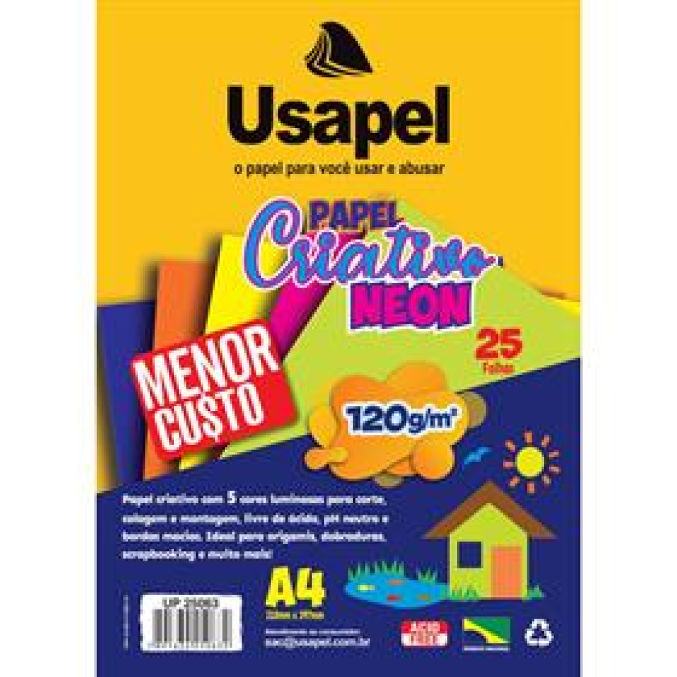 Bloco para educacao artistica Usapel Neon 5cor. A4 120g 25fl - Filiperson