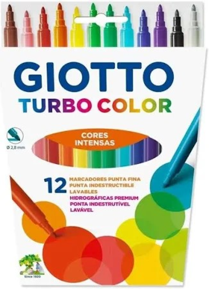 Caneta Hidrocor Turbo Color Estojo 12 Cores Giotto