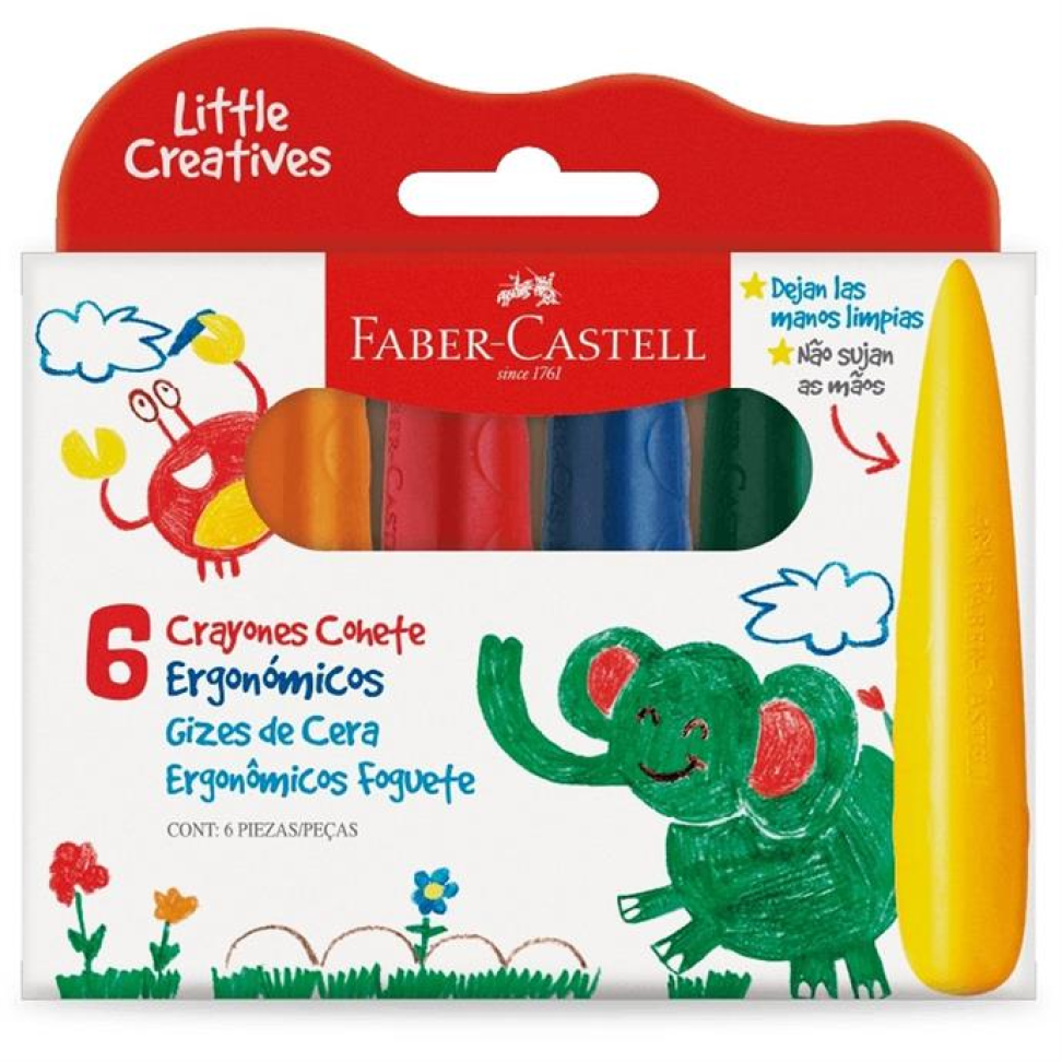 Giz de Cera Fino 6 Cores Ergonômico Foguete - Faber-Castell