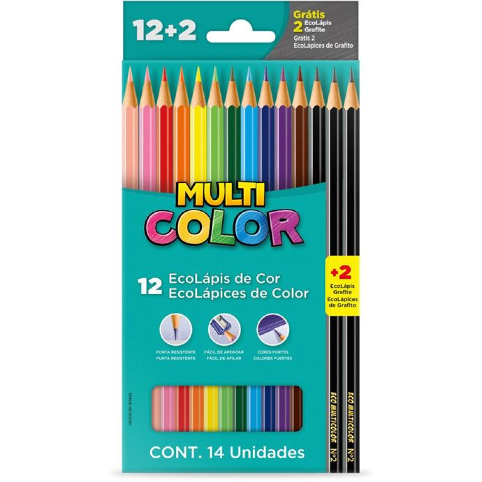 Lápis de Cor Sextavado 12 Cores + 2 lápis Multicolor Eco - Faber-Castell
