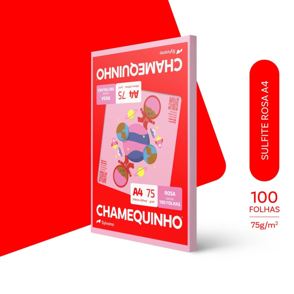 Papel Sulfite  Rosa A4 Chamequinho 75 g com 100 fls.- Chamex