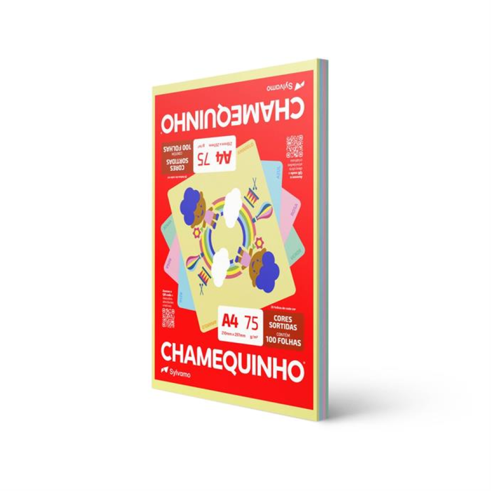 Papel Sulfite Colorido (5 cores) A4 Chamequinho 75 g com 100 fls - Chamex