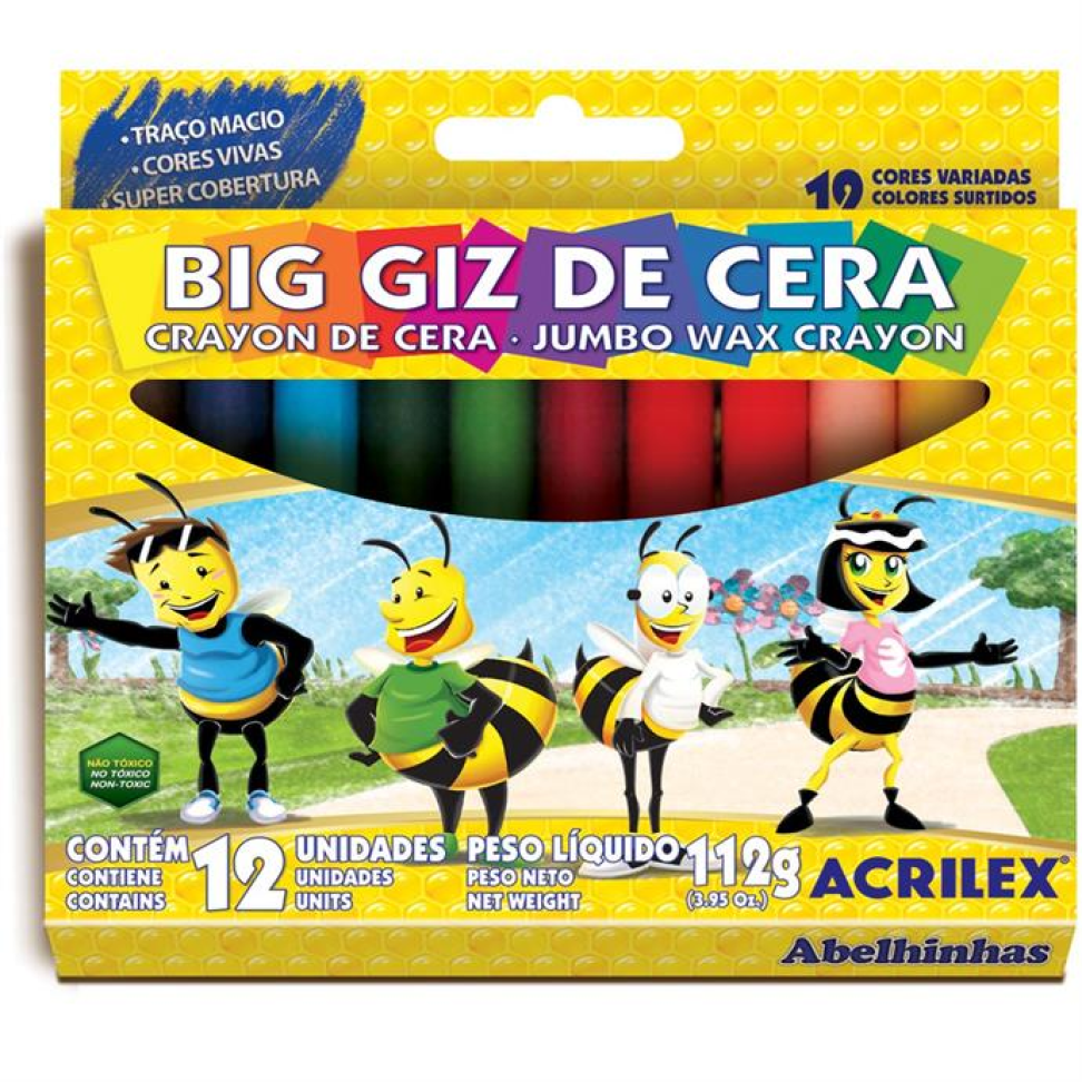 Giz de Cera Jumbo 12 Cores Big Giz 112 g - Acrilex