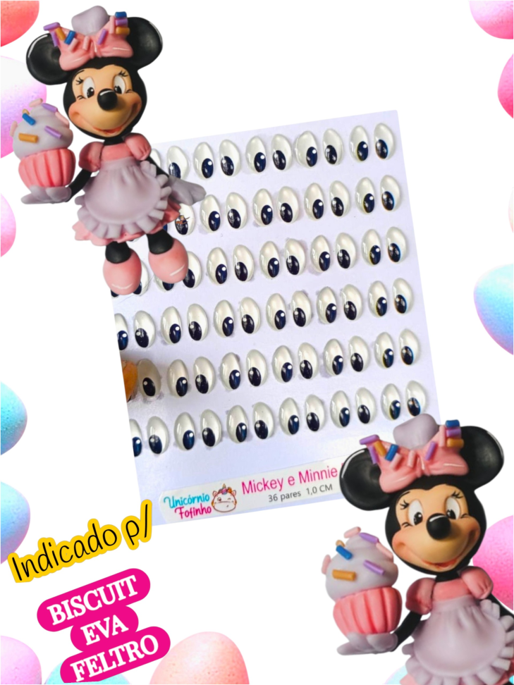 Mickey e Minnie - Olhos Adesivos Resinados