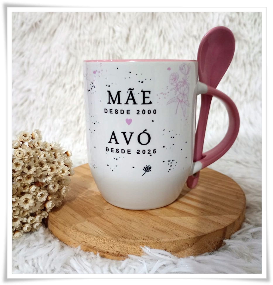 Caneca Personalizada com Nome e Colher – Dia das Mães
