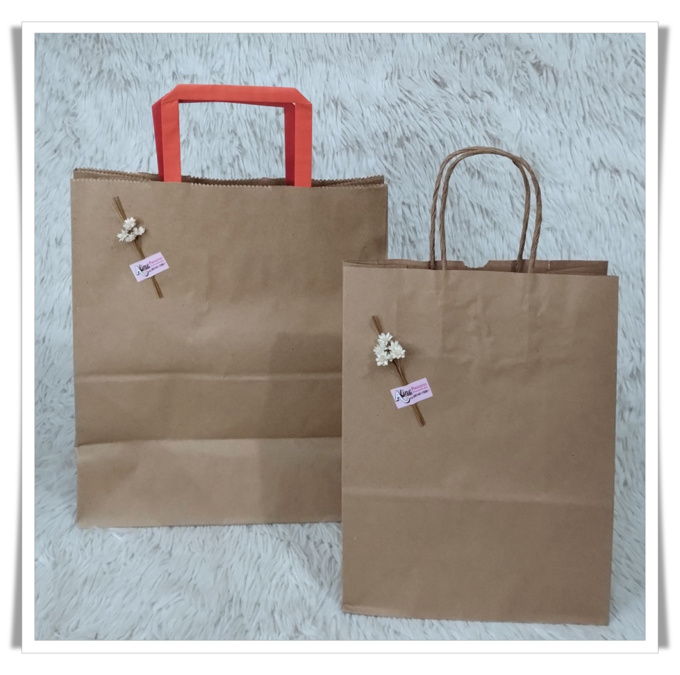 Sacola de Papel Kraft com Alça Vermelha - #2