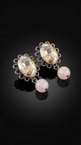 Brinco Luxuoso com Cristal Facetado e quartzo rosa