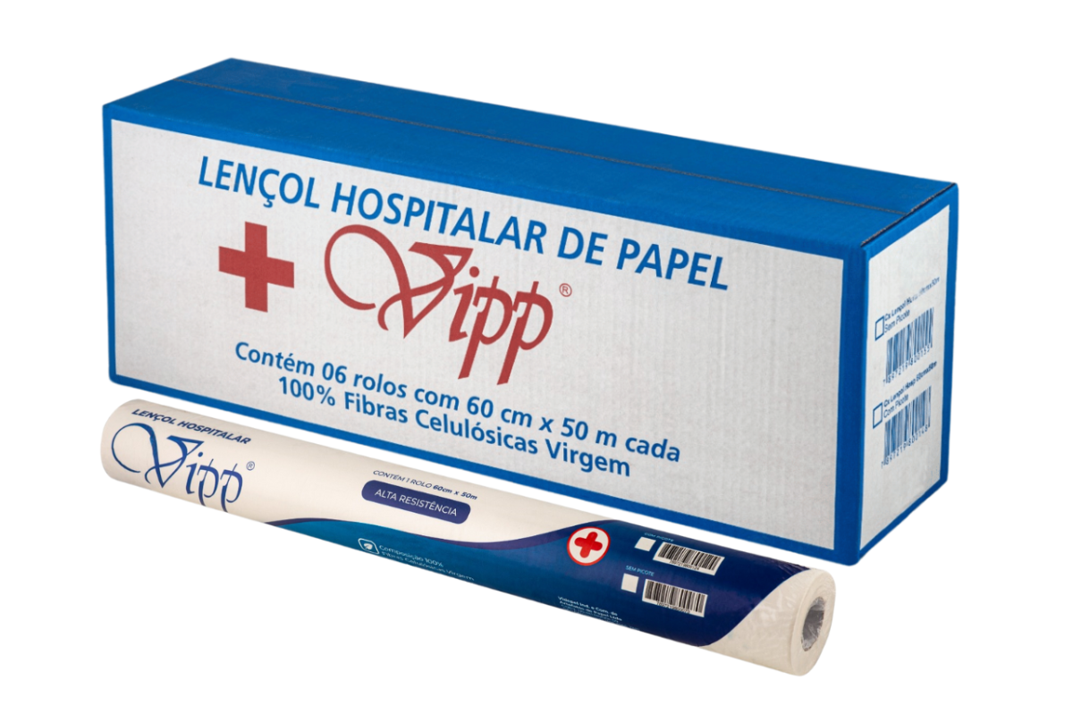 Lençol Hospitalar VIPP 50x70 Caixa com 6 Rolos 100% Celulose