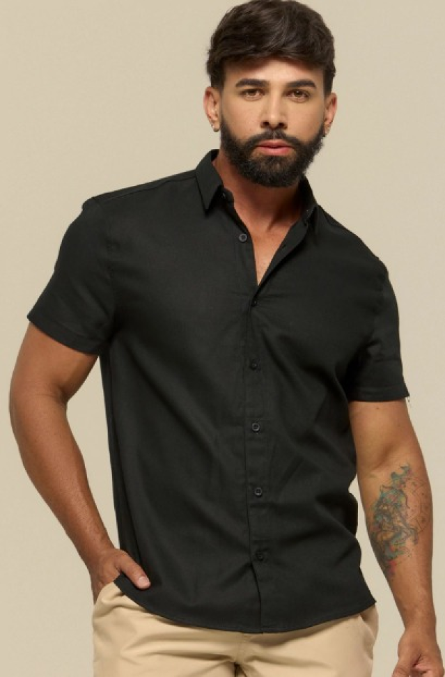 CAMISA LINHO GOLA TRADICIONAL PRETA - #1