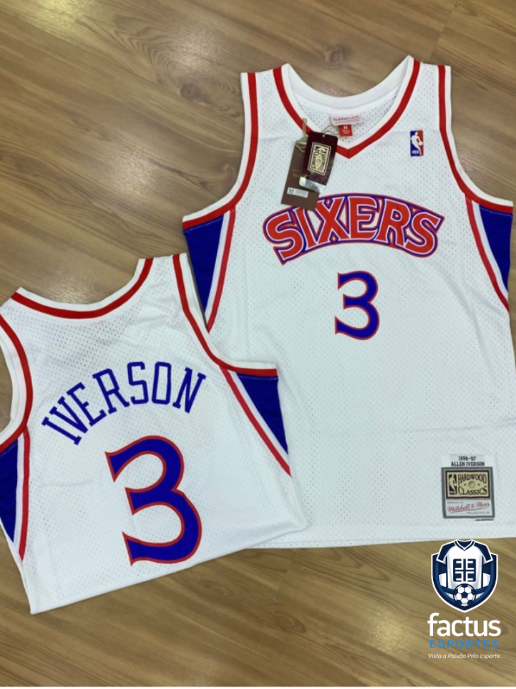 REGATA MITCHELL E NESS RETRÔ - PHILADELPHIA 76ERS BRANCA - IVERSON