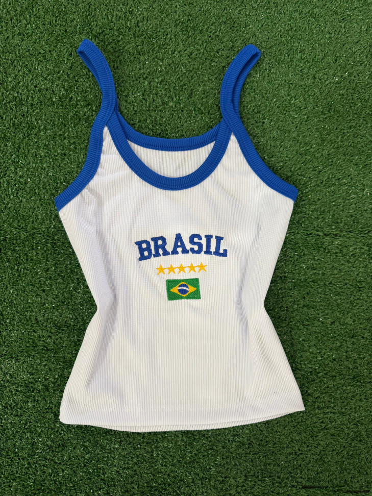 Cropped Brasil Branco Algodão