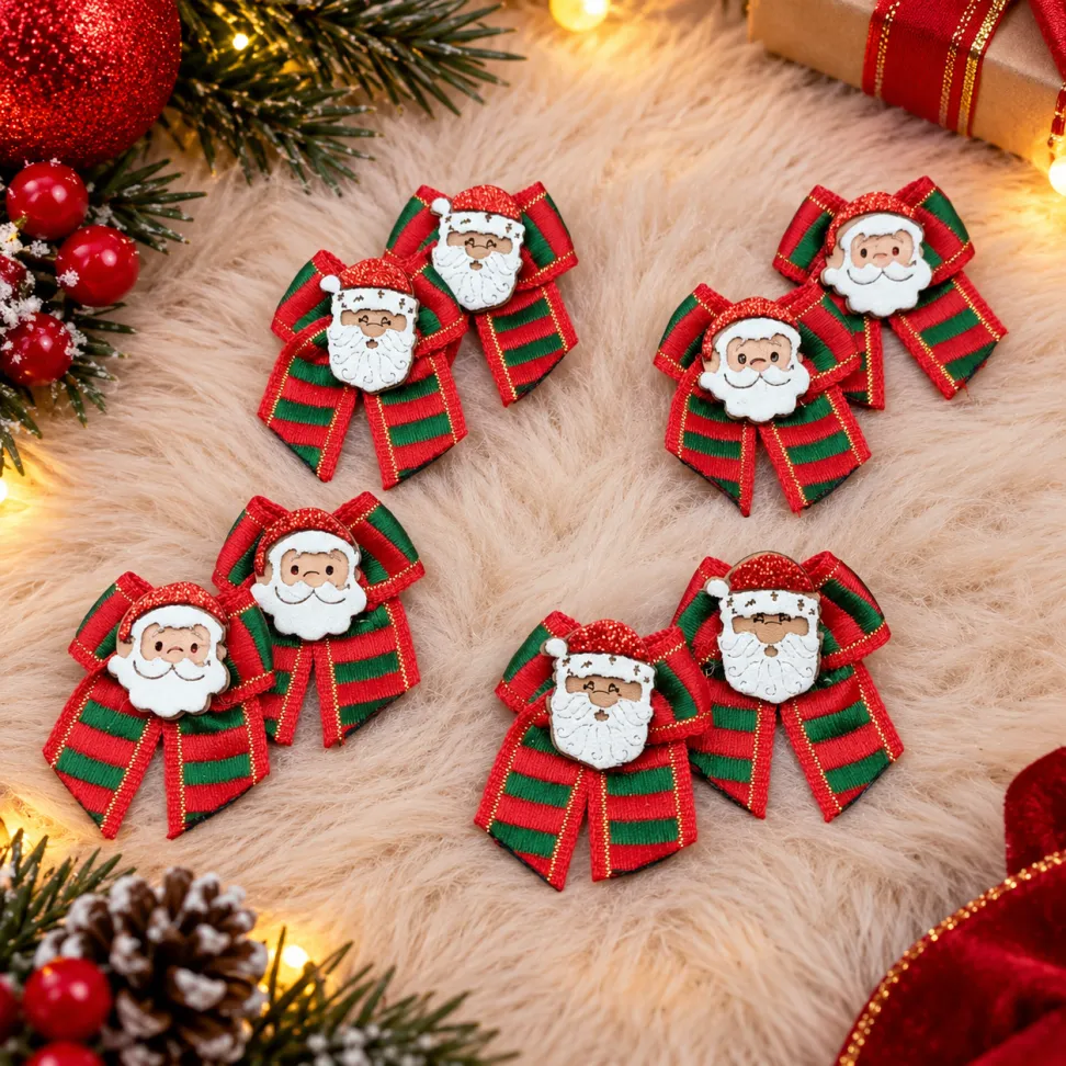 NT28-Laço de Orelha P Fita Estampada e Papai Noel de Enfeite - #1