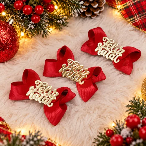 NT42-Laço Luxo G Com Feliz Natal De Acrílico No Meio
