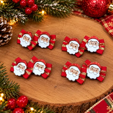 NT06-Laço P Com Fita Trabalhada E Dourado Com Enfeite de Papai Noel De EVA