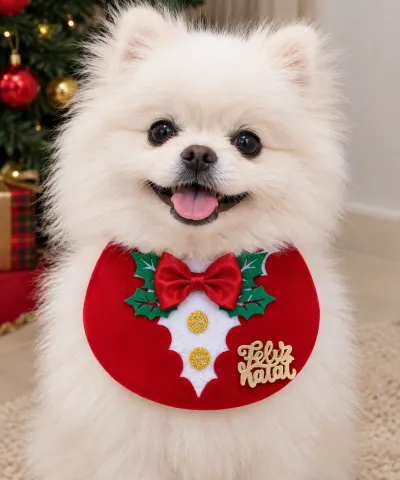 NT56-Babador De Feltro E Veludo Com Botão Laço E Feliz Natal De Acrílico