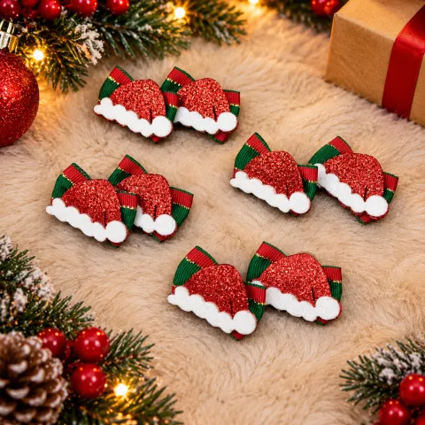 NT09-Laço P Fita Estampada com Enfeite de Touquinha do Papai Noel