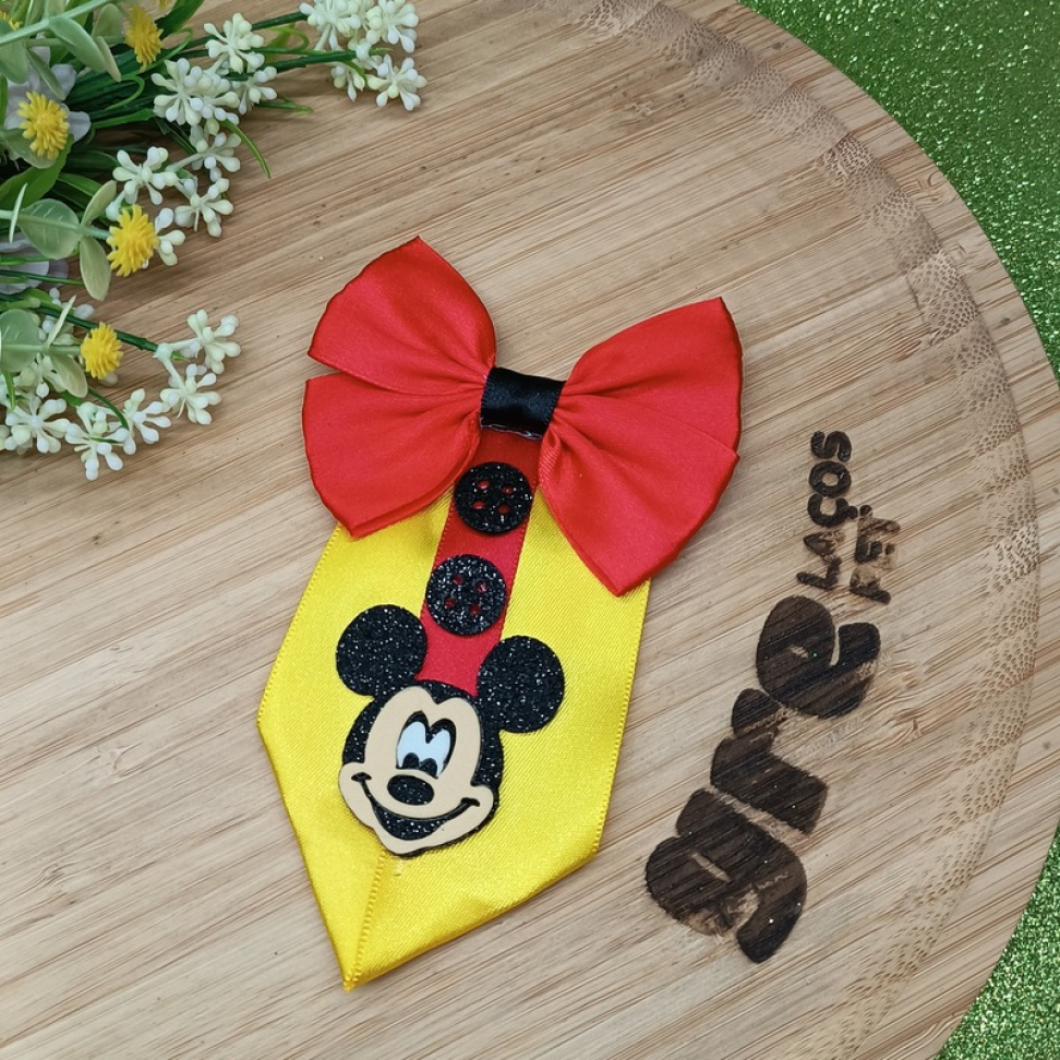 MK11-Pacote Gravata com Laçarote enfeite do Mickey e Botões.