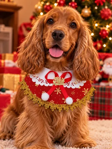 NT57-Babador De Tecido Estampado Com Bordado Dourado E Feliz Natal De Acrílico