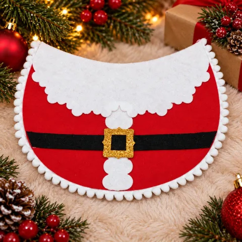 NT54-Babador De Feltro Para Macho  Com Cinto e Fivela Do Papai Noel E Babado De Pompom