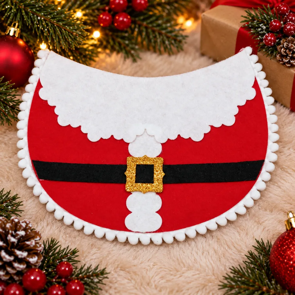 NT54-Babador De Feltro Para Macho  Com Cinto e Fivela Do Papai Noel E Babado De Pompom - #1
