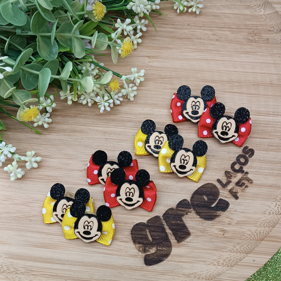 MK01-Laço P do Mickey  fita de Gorgurão com Bolinha e Enfeites.