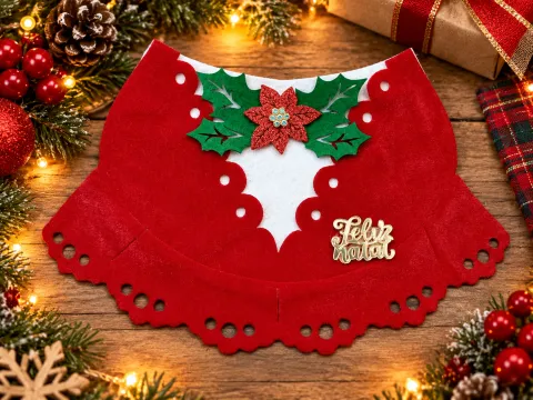 NT55-Babador De Feltro E Veludo Laço de Flor E Pedrinha No Meio E Feliz Natal De Acrílico
