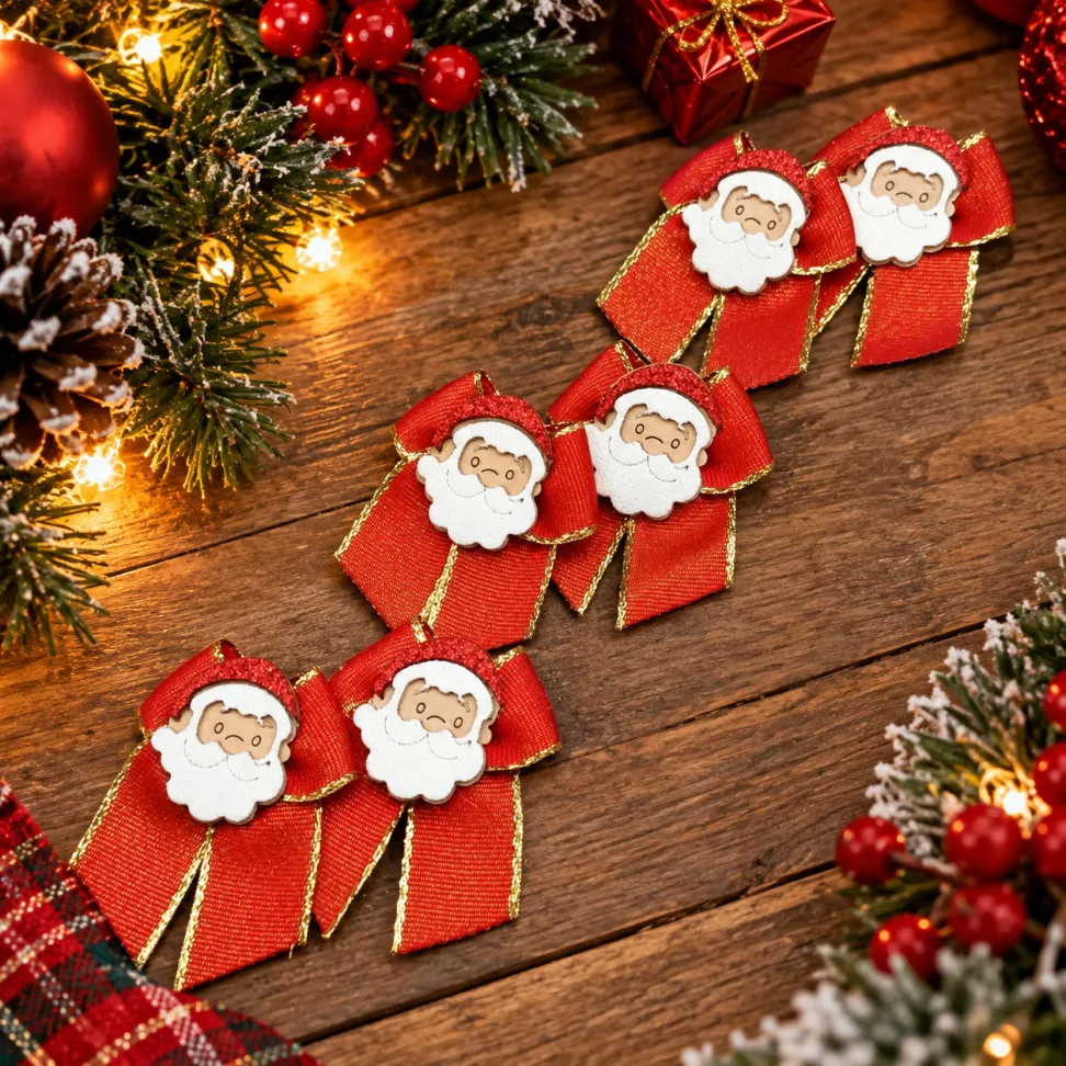 NT31-Laço de Orelha M Com Fita Estampada e Enfeite de Papai Noel - #1