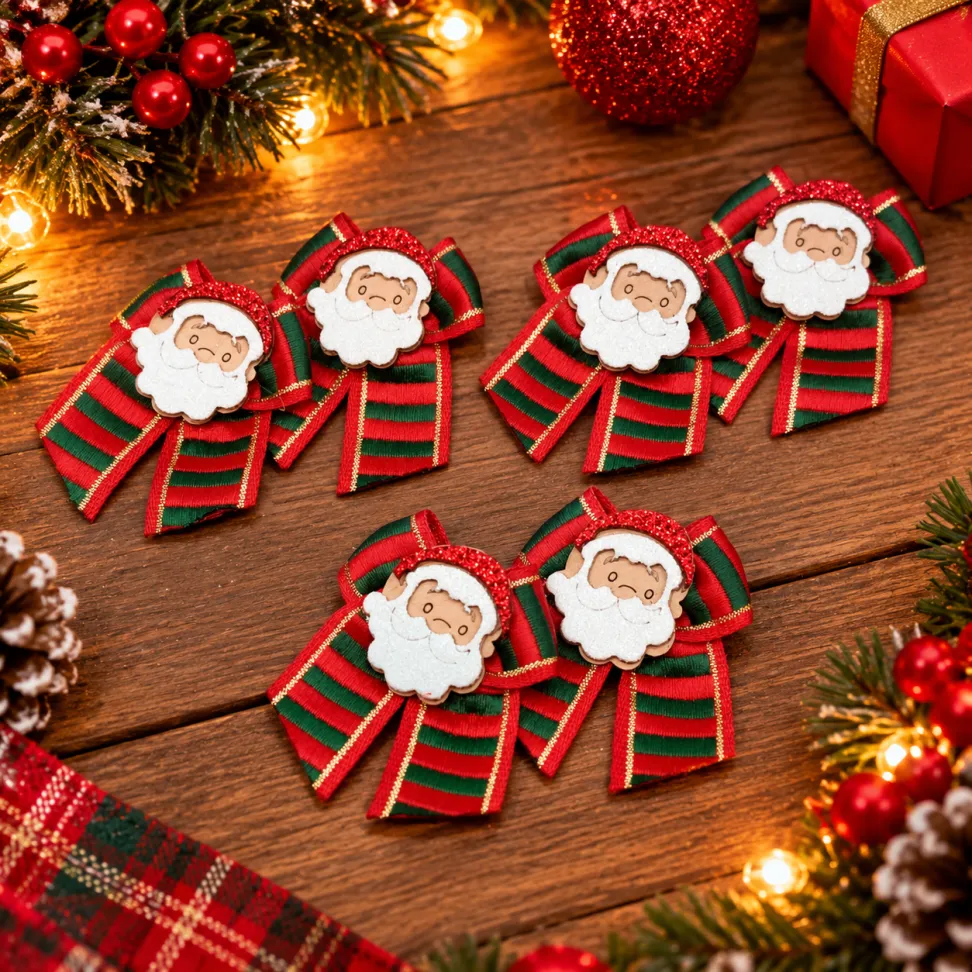 NT32-Laço de Orelha M com Fita Estampada Com Papai Noel - #1
