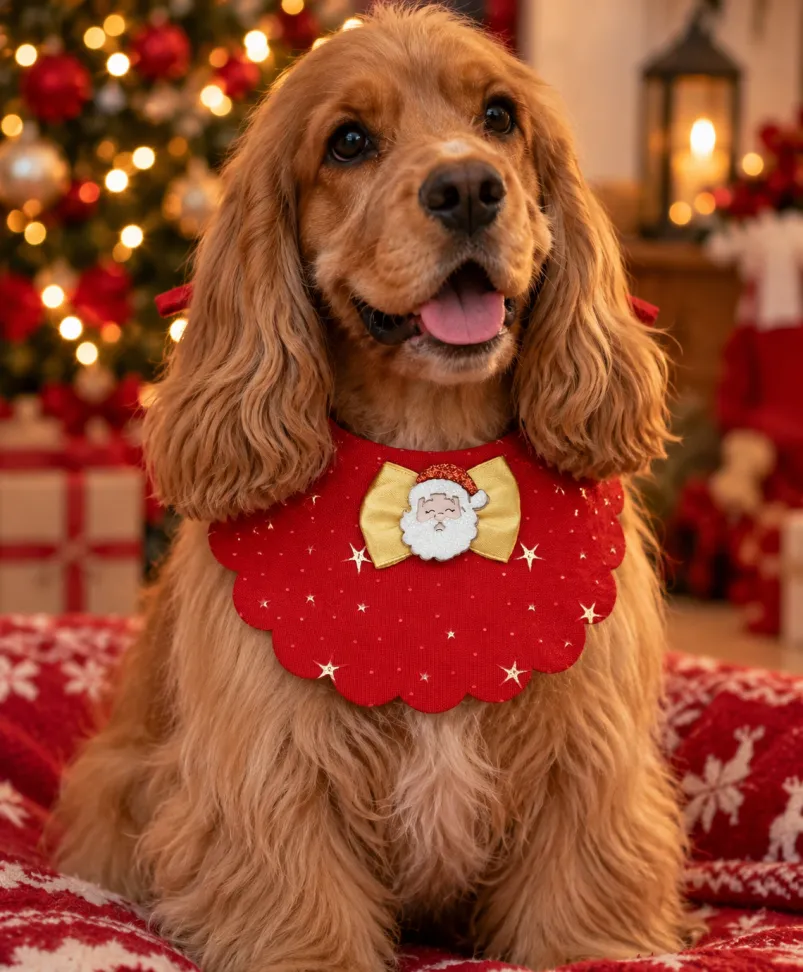NT68-Babador Sem Forro Tecido De Natal Com Laço E Enfeite Para Fêmea - #2