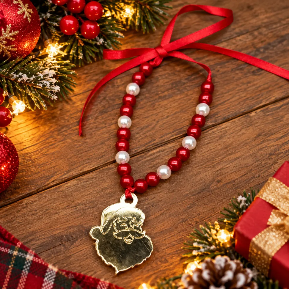 NT50-Colar de Pérola com Pingente Papai Noel de Acrílico - #1