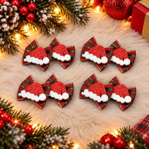 NT14-Laço M Com Fita Estampada Enfeite de Touca Do Papai noel