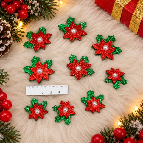 NT81-Adesivo Flor De Natal Com Pérola No Meio