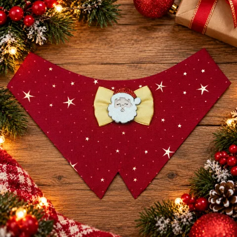 NT69-Babador Sem Forro Tecido De Natal Com Laço E Enfeite Para Macho