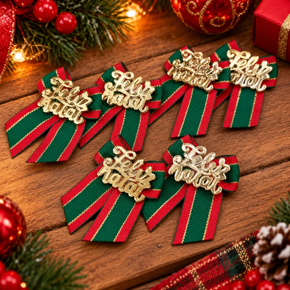 NT30-Laço de Orelha M Estampado Com Feliz Natal de Acrílico - #1